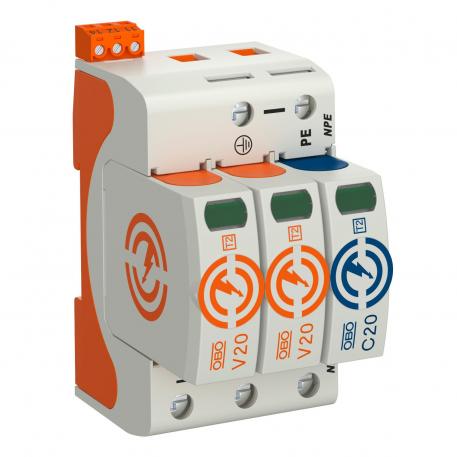Svodič přepětí V20, 2 pólový + NPE, dálková signal., 150 V 2+N/PE | 150 | IP20