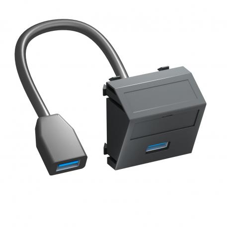 Přípojka USB 2.0/3.0, 1 modul, šikmý vývod, s připojovacím kabelem šikmý |  | USB | čiernosivá; RAL 7021