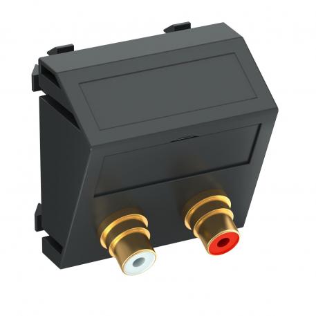 Přípojka cinch pro audio, 1 modul, šikmý vývod, pájecí přívod, černošedá